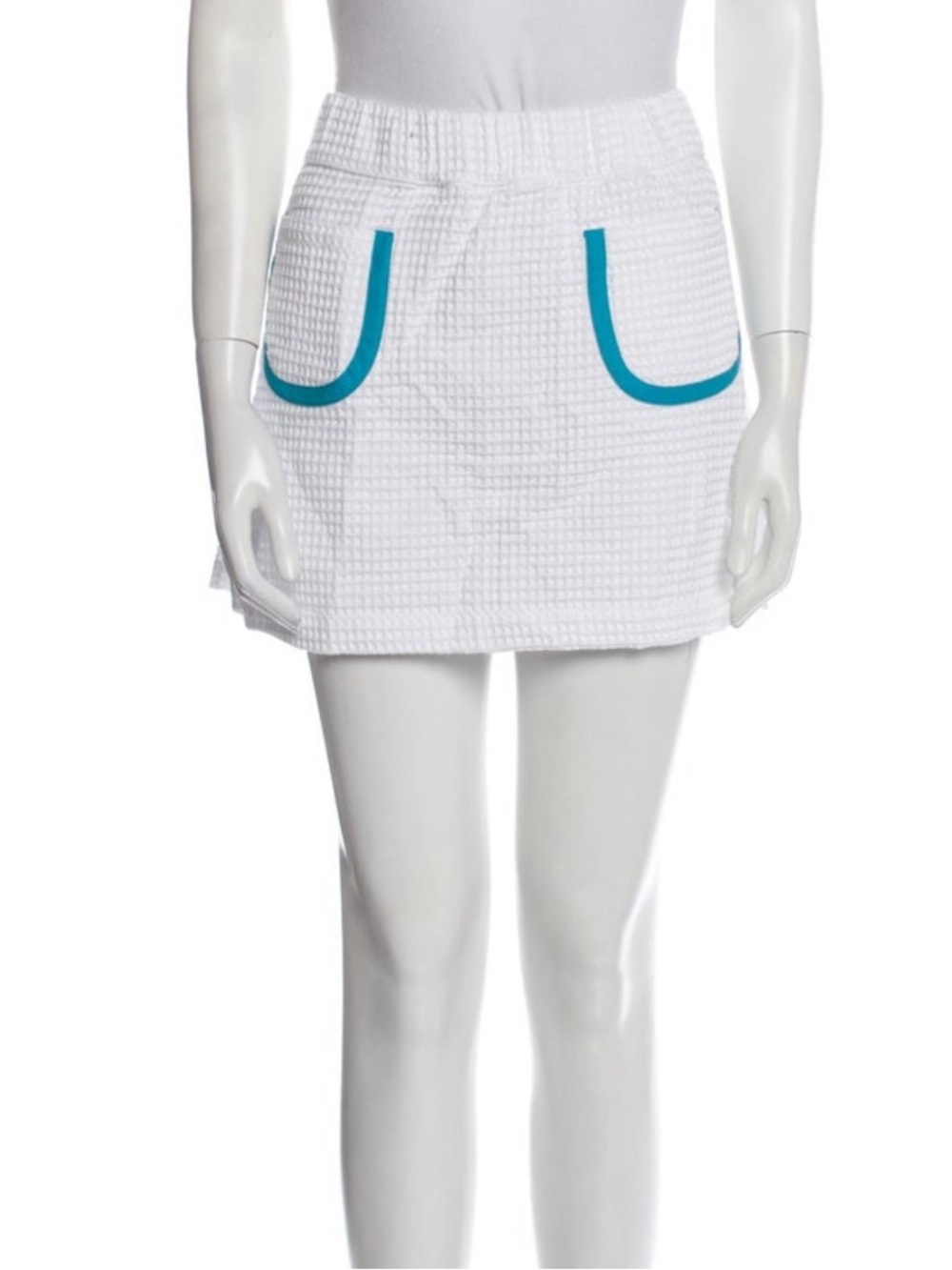 La Veste White Textured Mini Skirt with Teal Trim